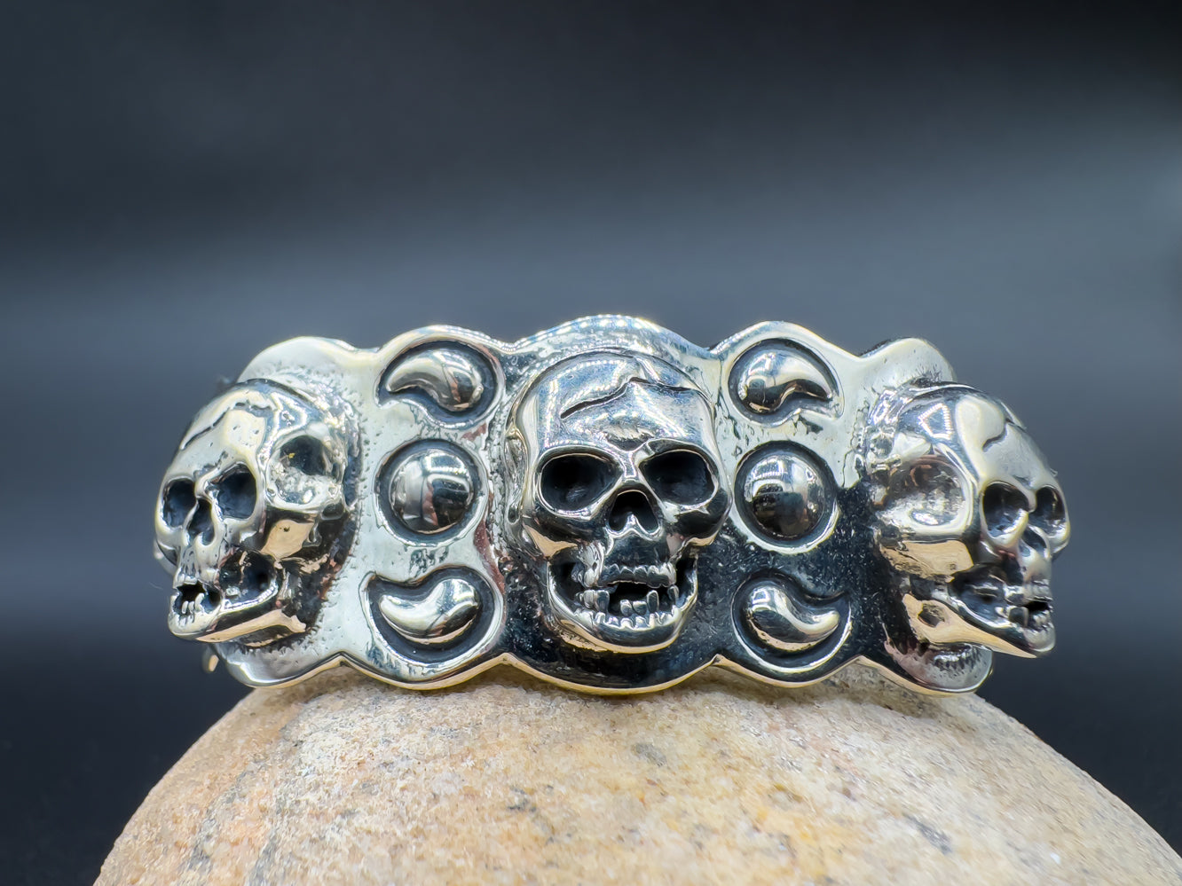 Black Tooth Grin Skull Silver Sterling