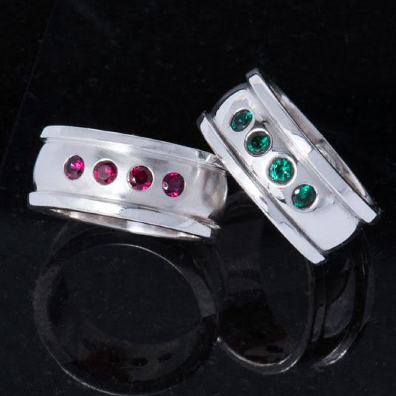 Garnet Silver Emerald ring Shane Casias Custom Jewelry Revolution