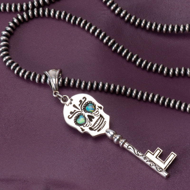 Sterling Silver Day of the Dead Skull Key with opals Designed and Crafted by Shane Casias Custom Jewelry Revolution