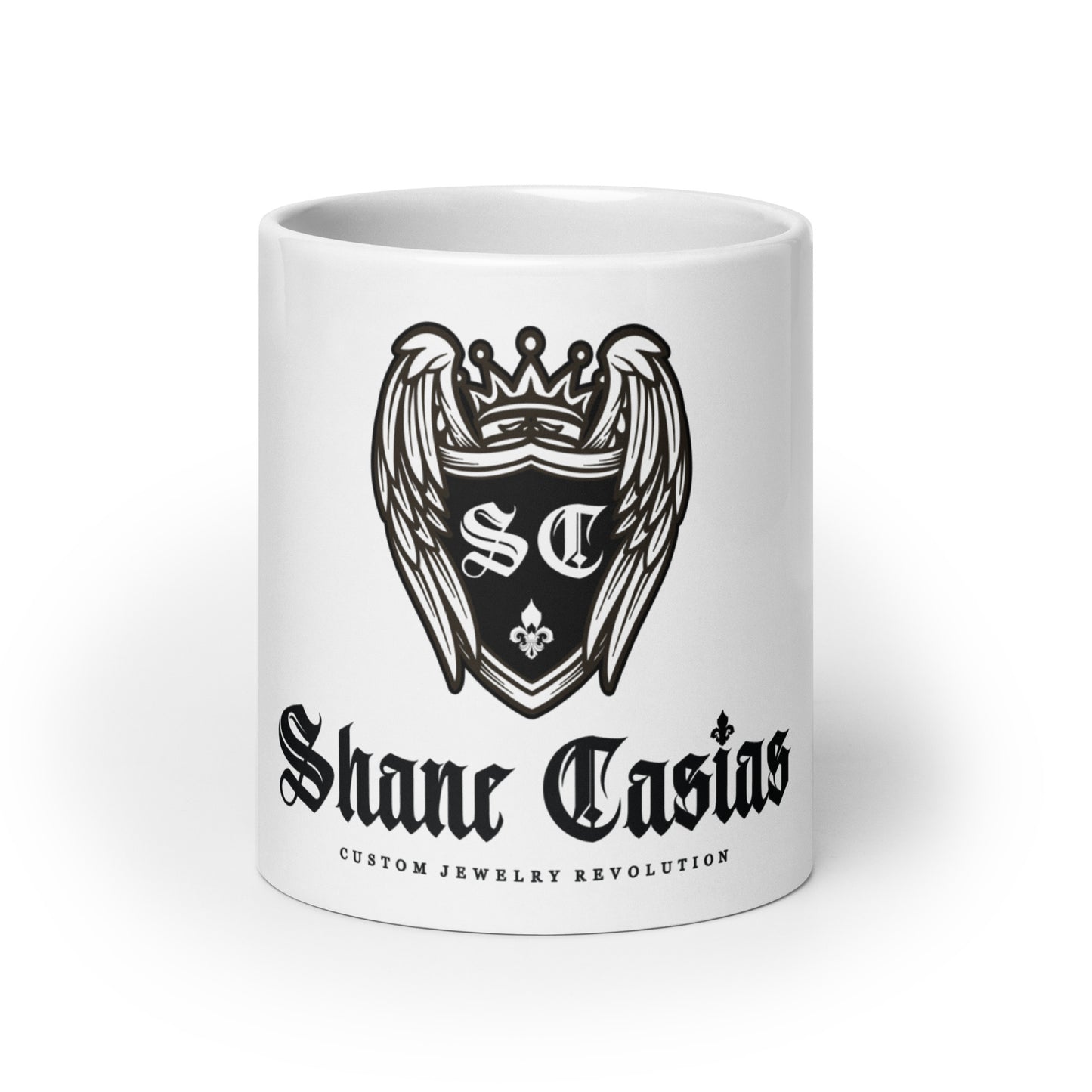 Shane Casias Custom Jewelry Revolution White glossy mug