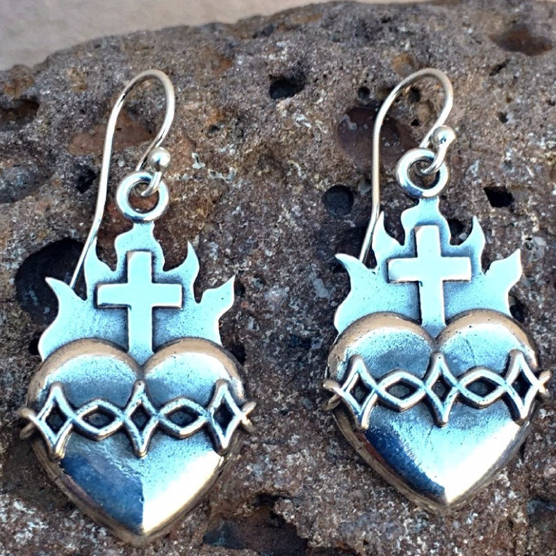 Sacred Heart Silver Earrings Shane Casias Custom Jewelry Revolution