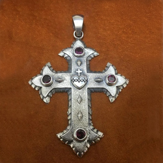 Sterling Silver Sacred Heart Cross (Large) Designed and Crafted by Shane Casias Custom Jewelry Revolution