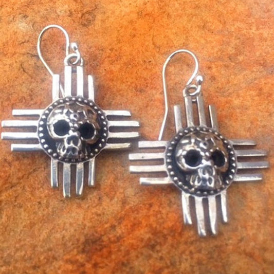 Zia Skull Silver Earrings Designed and Crafted by Shane Casias Custom Jewelry Revolution